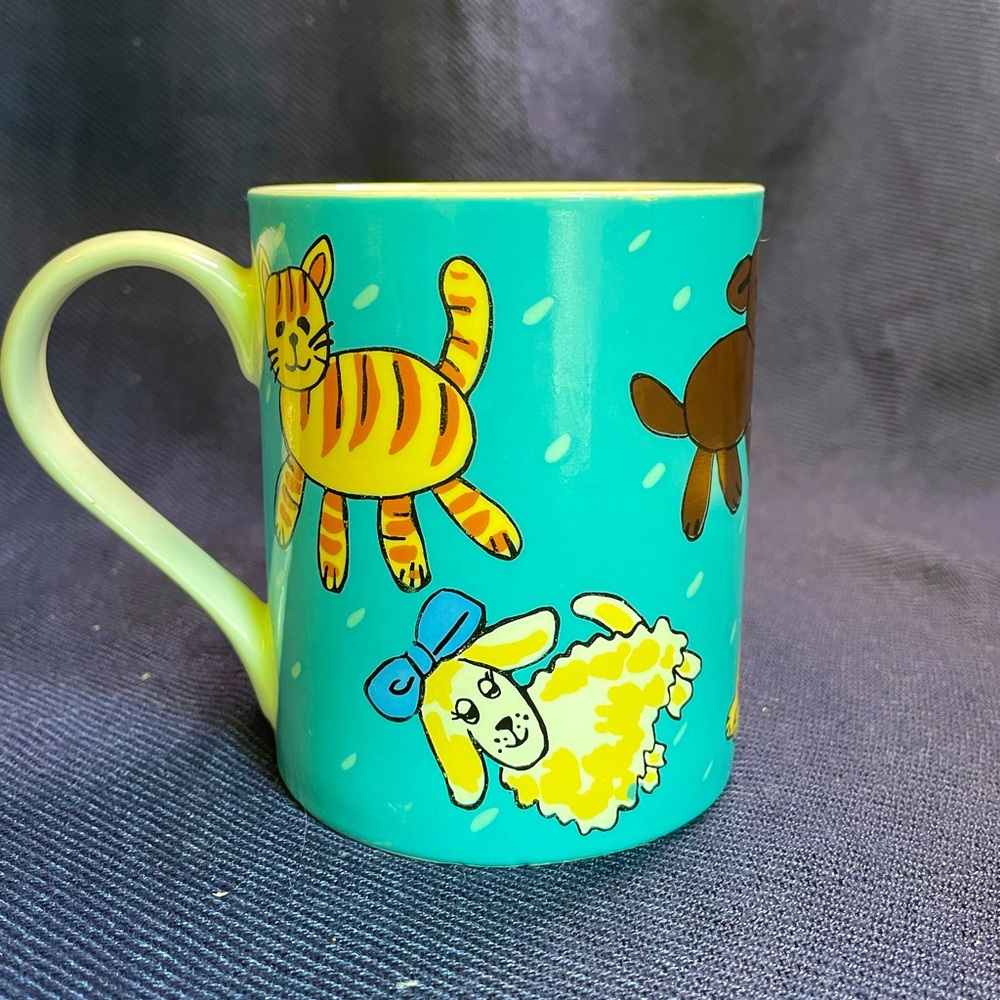 RARE Save the Children “Raining Cats and Dogs” Turquoise Mug